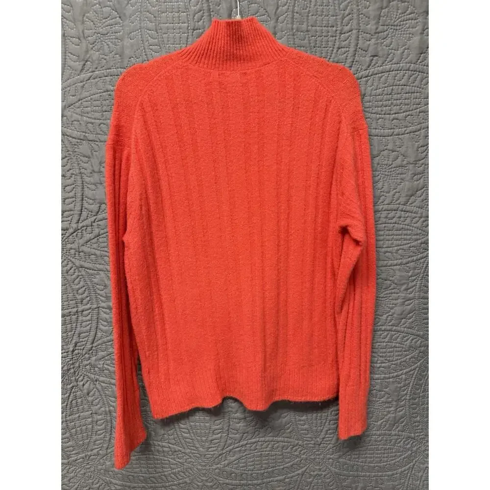 J.Crew Sweater Coral Orange Turtle Neck Merino Wool Alpaca Ribbed Pullover Sz M‎
